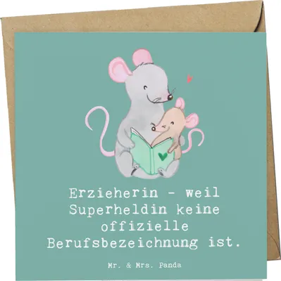 Produktbild von Mr. & Mrs. Panda Glückwunschkarte Erzieherin Superheldin - Meeresbrise - Geschenk, Berufsbezeichnung, besondere Schätze, Kinderbetreuung, Fantasie, Klappkarte, Berufe