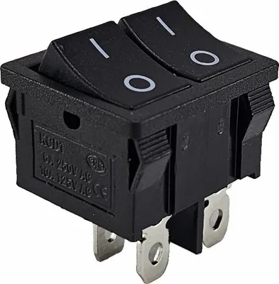 Image de Interrupteur à bascule double noir 20x22 mm, bascule non éclairée 4 broches 6A 250VAC