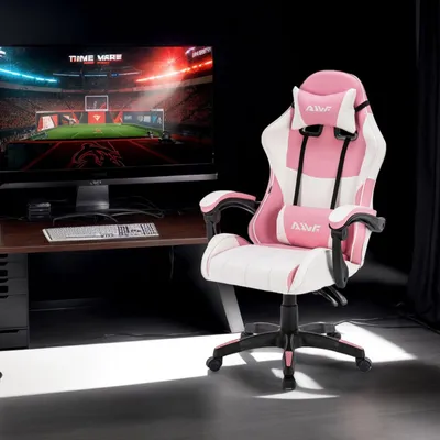 Imagen del producto de Silla de juego – Silla ergonómica para juegos con respaldo ajustable y soporte lumbar – Rosa/Blanco