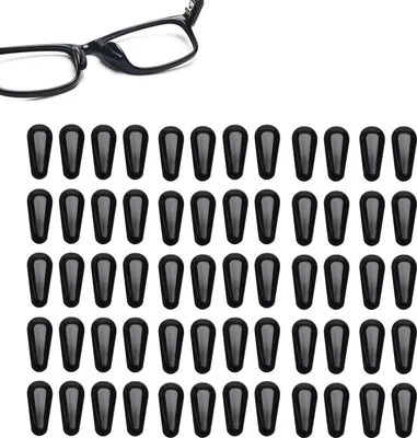 Produktbild von 30 Paar Nasenpads aus Silikon, 1,0 mm, selbstklebend, rutschfest, Ideal für Brillen, bequem, atmungsaktiv, Nasenpads aus Silikon in schwarzer Wassertropfenform, perfekt für Alltag, Sport