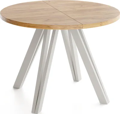 Produktbild von Runder Esstisch Ausziehbar 100–140 cm mit Holzbeinen aus Buchenholz in Kaschmir – Moderner Ausziehtisch für Esszimmer, Küche und Wohnzimmer – Tisch für 4–8 Personen – Eiche Braun