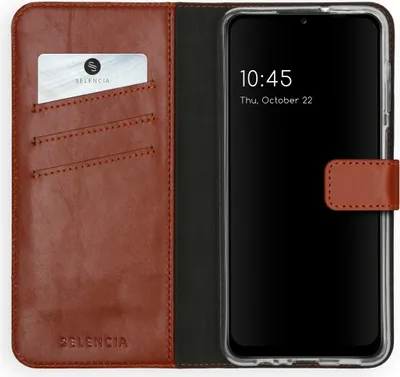 Image de Selencia Bibliothèque en cuir véritable pour le Samsung Galaxy A12 - Marron clair