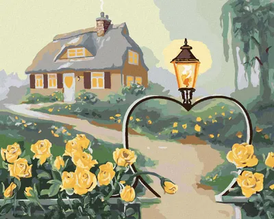 Produktbild von Zuty - Malen nach Zahlen - GELBE ROSEN, HERZFÖRMIGES TOR MIT EINER LAMPE UND EIN HAUS (D. RUSTY RUST), 40x50 cm, mit Keilrahmen (bereits gespannt)