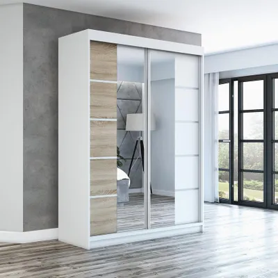 Produktbild von Schwebetürenschrank Kleiderschrank ERA 160 cm Schrank Garderobe Spiegel.Verschiedene Farben (Weiß, Schwarz, Somona). Möbel vom Hersteller!