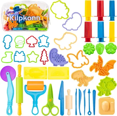 Produktbild von Knetwerkzeug Set 42 Teile, mit Schere und Nudelholz, für Kinder, inklusive Aufbewahrungstasche