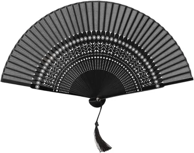 Produktbild von Handfächer Japanischer Faltfächer Klappfächer Vintage Stil Damen Herren Bambus Folding Fans Fächer für Wanddekoration Hochzeit Geschenk Muttertag Party Kostüm (Schwarz - Schneeflocke Hohl)