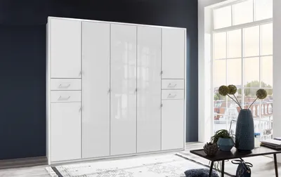 Produktbild von Drehtürenschrank >Danzig< in WEISS + GLAS WEISS - 225x208x58cm (BxHxT)