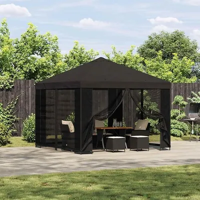 Imagen del producto de Pérgola de jardín con paredes laterales, de 3 x 3 metros, color antracita. Tienda de jardín resistente a la intemperie, con techo impermeable y paneles laterales resistentes al viento, ideal como protección solar para terrazas, espacios al aire libre, fiestas y camping