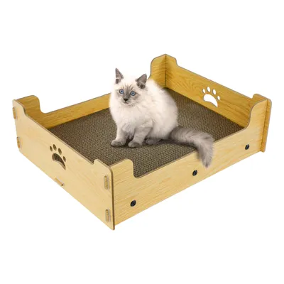 Produktbild von Heikoeco® Kratzbretter Katze Pappe, Kratzpappe für Katzen groß xxl Haus, Kratzmatte Katze aus aus hochwertiger Pappe 48,5x40x15,5cm,naturfarbene Pappe