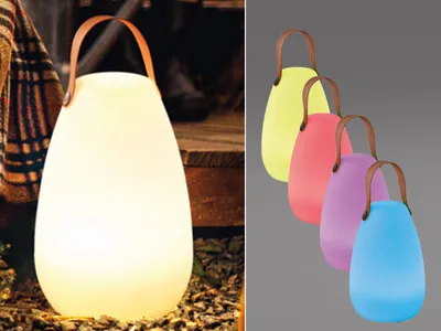 Produktbild von FHL Ruby LED tragbare Garten Tischlampe mit Trageriegem + Akku, USB 1W warmweiss RGB-Farbsteuerung dimmbar weiß