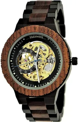 Produktbild von Holzwerk DASSEL Herren Holz Automatik Handaufzug Uhr, schwarz, braun, gold