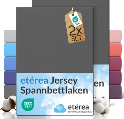 Produktbild von etérea Spannbettlaken Jersey 2 Stück - 140x200 cm - Bettlaken - 100 % Baumwolle - Anthrazit