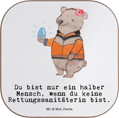Produktbild von Mr. & Mrs. Panda Tischuntersetzer Rettungssanitäterin Herz - Weiß - Geschenk, Untersetzer für Gläser, Design, Glas, Coaster, gläseruntersetzer
