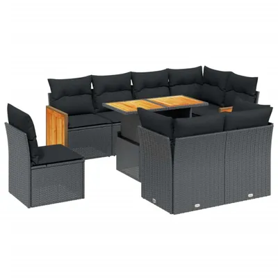 Produktbild von vidaXL 9-tlg. Garten-Sofagarnitur mit Kissen Schwarz Poly Rattan