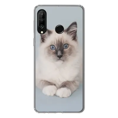 Produktbild von MuchoWow® Handyhülle Schutzhülle Hülle für Huawei P30 Lite Katze - Ragdoll Katze - Blau - Mädchen - Kinder - Jungen - Kind Silikon Softcase Handy Hülle - Handyhülle