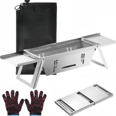 Immagine prodotto di Griglia portatile a carbone - Barbecue pieghevole in acciaio inossidabile per picnic, campeggio e viaggi