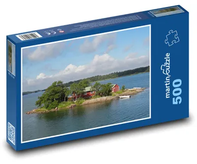 Zdjęcie produktu dla Puzzle 500 Dom na wyspie nad jeziorem - martinpuzzle