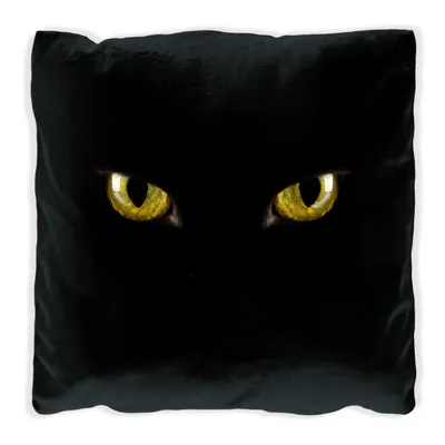 Produktbild von Wallario Premium Kissen, weiche Oberfläche, mit Motiv Gelbe Katzenaugen bei Nacht, Größe: 60 x 60 cm, mit weißer Rückseite