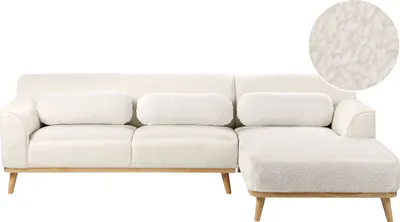Produktbild von BELIANI Ecksofa Weiß Bouclé-Stoffbezug L-förmig 3-Sitzer Sofa mit Chaiselongue Linksseitig Wohnzimmermöbel Modern Wohnzimmer Ausstattung Wohnecke
