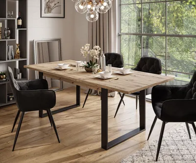 Produktbild von Möbelset ART - T-Klapptisch 150-198 und 4 Stühle, Artisan Eiche, Polsterstoff: Bluvel Schwarz 19