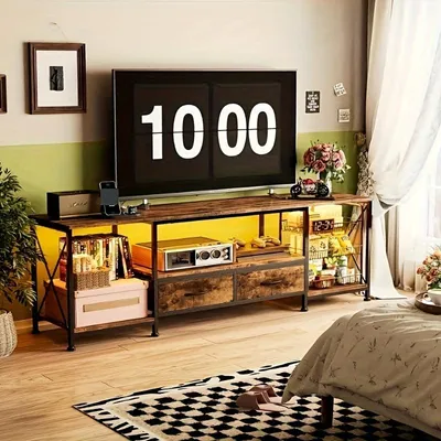 Immagine prodotto di Mobile TV in stile industriale, 180x40x58 cm, realizzato in legno massello, con 2 cassetti e vani contenitori