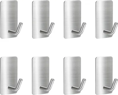 Produktbild von Klebehaken Silber Edelstahl SUS304 Haken Selbstklebend Handtuchhaken Klebend Wandhaken für Wand, Schlafzimmer, Bad, Küche 8 Packs