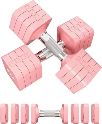 Zdjęcie produktu dla Zestaw hantli regulowany, 10 kg, 4 w 1, różowy, do treningu siłowego w domu