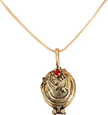 Produktbild von Halskette "Medaillon" | Gold Rot - Schmuck Halloween Kostüm Hexe Vampir Teufel