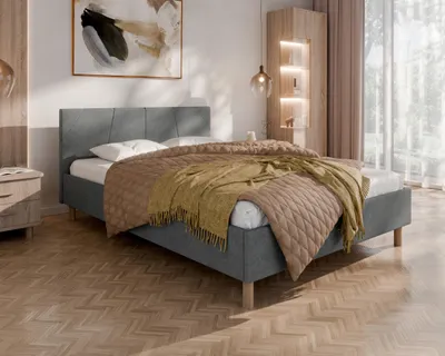 Produktbild von ALMORE Polsterbett – minimalistisches Design, Holzbett auf Füßen | ohne matratze