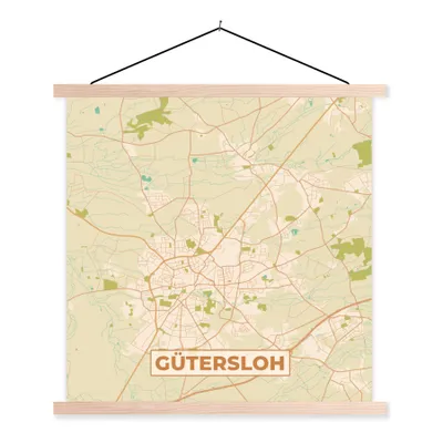 Produktbild von MuchoWow® Textilposter Gütersloh - Karte - Vintage - Stadtplan 40x40 cm mit holzfarbenen Rahmen - Posterleiste