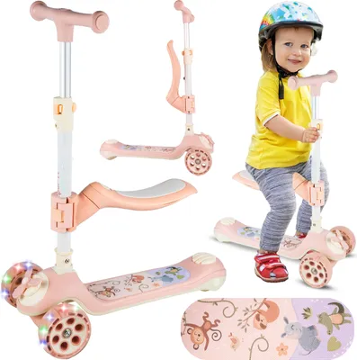 Produktbild von Malplay | Dreirad für Kinder | Scooter ab 2 Jahren || Kinderroller |Faltroller mit LED-Rädern und Sitz | Rosa | höhenverstellbar Cityroller