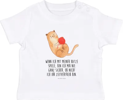 Produktbild von Mr. & Mrs. Panda Babyshirt Katze Wolle 12. - 18. Monat - Weiß - Geschenk, Baby Kurzarmshirt, Cat, Spielen, T-Shirt, Kleinkind Shirt, Haustier, Kinder, Haha