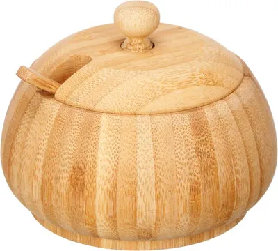 Image de KINVARA | Sucrier - boîte à sucre - 9 x 11 x 12 cm - Bambou - Pot à sucre - avec couvercle et cuillère