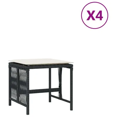 Image de Tabourets de jardin et coussins lot de 4 noir 41x41x36 cm rotin
