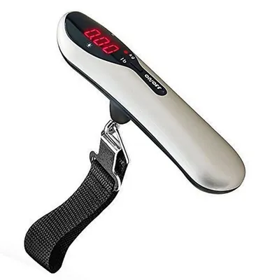 Produktbild von INF Digitale Reise-Gepäckwaage mit LED Anzeige 50kg ABS 13.2cm x 3.1cm x 5.5cm für Reise und Alltag Silber