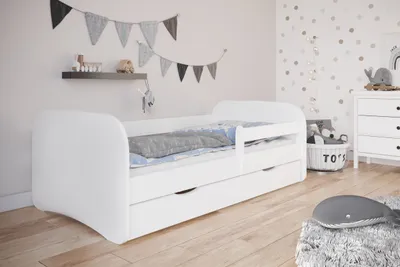 Image de Lit d'enfant 180x80 avec protection contre les chutes, sommier à lattes & tiroir en blanc 80 x 180 Filles Garçons Lit Skandi