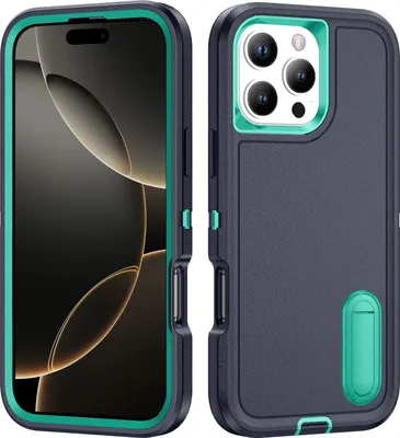 Produktbild von Hülle für iPhone 16 Pro Max Hybrid Dreilagige Robust Stoßfest Schwerlast Schutzhülle mit Ständer Blau