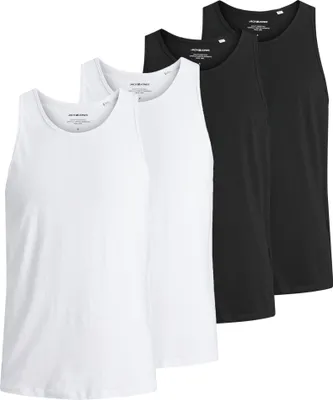 Produktbild von JACK&JONES Herren Tanktop, 4er Pack - JACBASIC TANKTOP, einfarbig, Baumwolle Schwarz/Weiß M