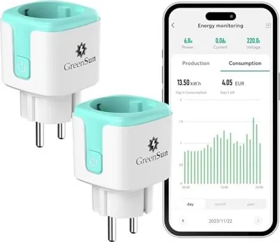 Produktbild von GreenSun Stromzähler für Balkonkraftwerk - Wlan Steckdose Smart Life Stromverbrauchsmesser Alexa Sprachsteuerung mit Home Mini PV Zeitschaltuhr 16A