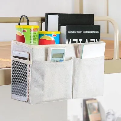 Produktbild von Famanu Betttasche Organizer aus wasserfestem Canvas - Grau, Weiß