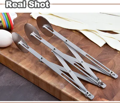 Produktbild von 3 Rad Edelstahl Pizza Messer Radmesser Cutter Einstellbarer Teigteiler fuer Gebaeck Pizza Pasta Kuchen Kekse Kueche Backwerkzeug