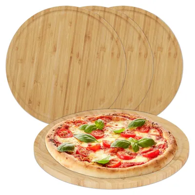 Pizzaplank Set 4er, Bambus, Ø 32 cm, Natur