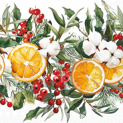 Produktbild von Servietten Papier 33x33cm 3-lagig mit Orangen & Beeren Motiv 20 Stk.