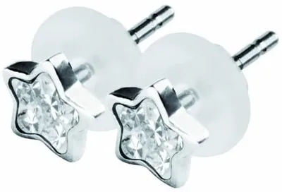 Produktbild von 1 Paar Damen Sterne Ohrstecker Edelstahl 316L Ohrringe mit Kristall Elements Beschichtet in Weiss 6mm ESBXCJ-01-CZ