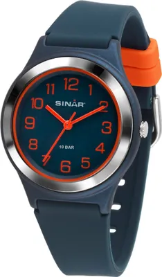 Produktbild von SINAR Jugenduhr Armbanduhr Analog Quarz Jungen Silikonband XB-48-12 dunkelblau orange
