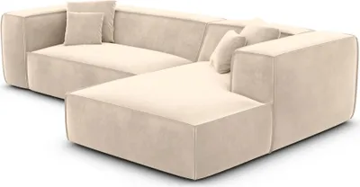 Produktbild von Samtstoff L-Form Sofa Arelia Creme Rechts