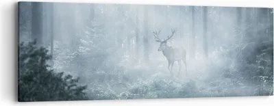 Produktbild von Bild auf Leinwand - Leinwandbild - Einteilig - Hirsch Wald Morgendämmerung - 90x30cm - Wand Bild - Wanddeko - Wandbilder - Leinwanddruck - Bilder - Wanddekoration - Leinwand bilder - AB90x30-4667