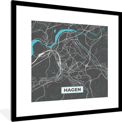 Produktbild von MuchoWow® Gerahmtes Poster Deutschland - Blau - Hagen - Stadtplan - Karte 40x40 cm - Poster mit Schwarzem Bilderrahmen Wandposter Rahmen Foto Bilder - Poster - Plakat im Rahmen