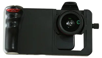 Produktbild von Universeller BT-Handyhalter mit Weitwinkel- und Makroobjektiv sowie Handstabilisator – Fotozubehör für alle gängigen Smartphones