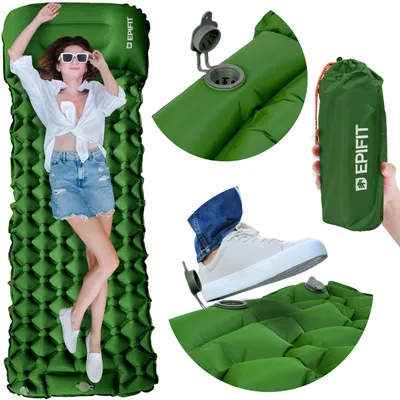 Immagine prodotto di Materassino da campeggio, materasso autogonfiabile, materasso gonfiabile da viaggio 190 x 60 x 5 cm, verde, ultraleggero, escursioni, Immagine generata dall'IA